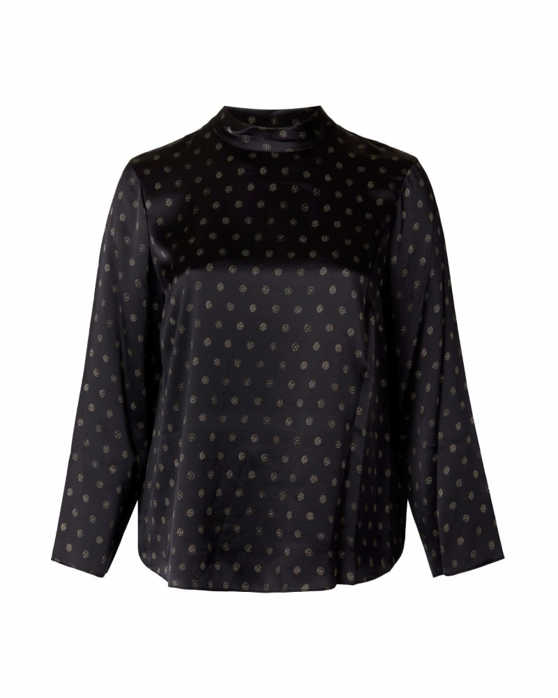 Front of a size 1X Sun Dot Mock Neck Blouse in Black by Vince. | dia_product_style_image_id:283187